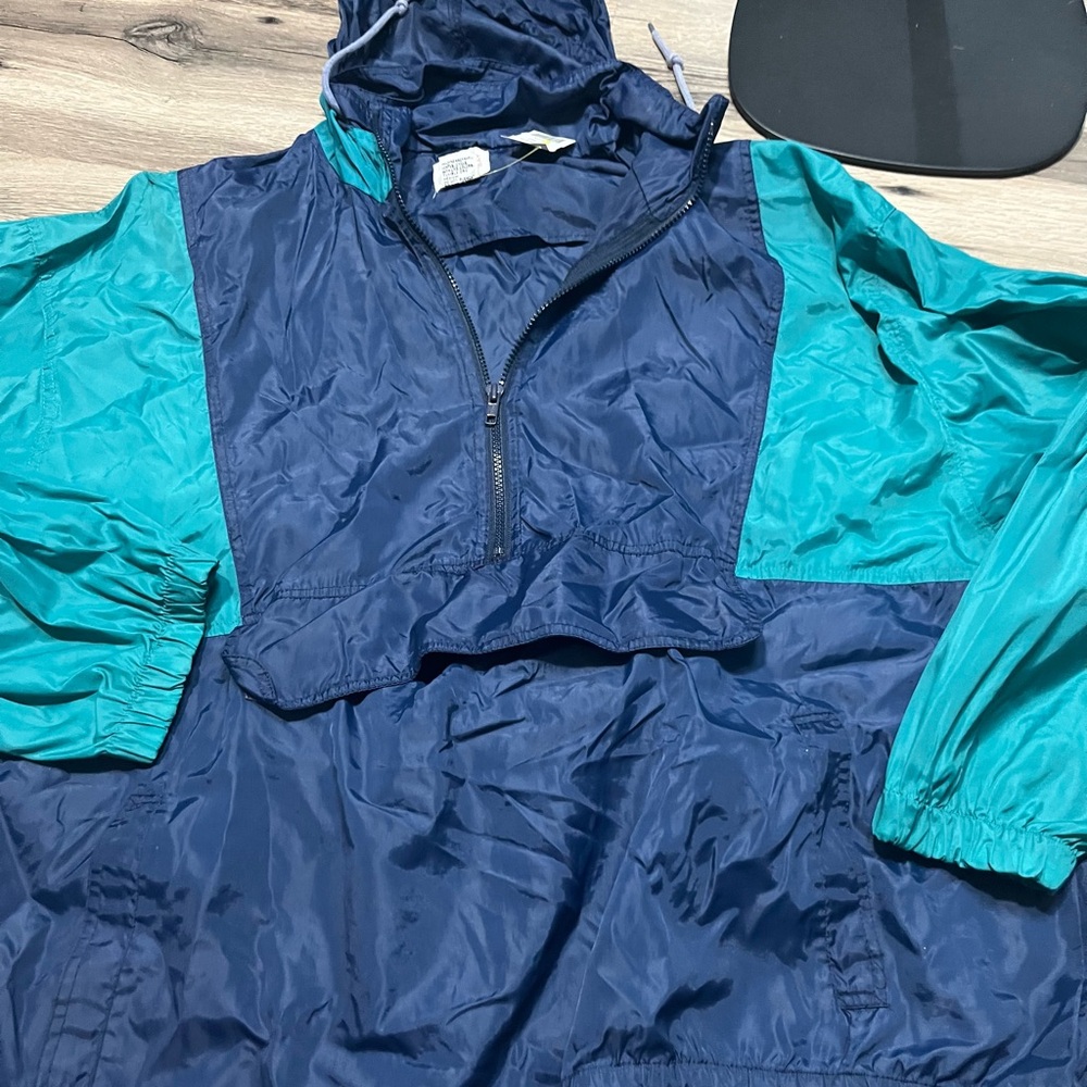 Navy & Teal Windbreaker Pullover Jacket - XL